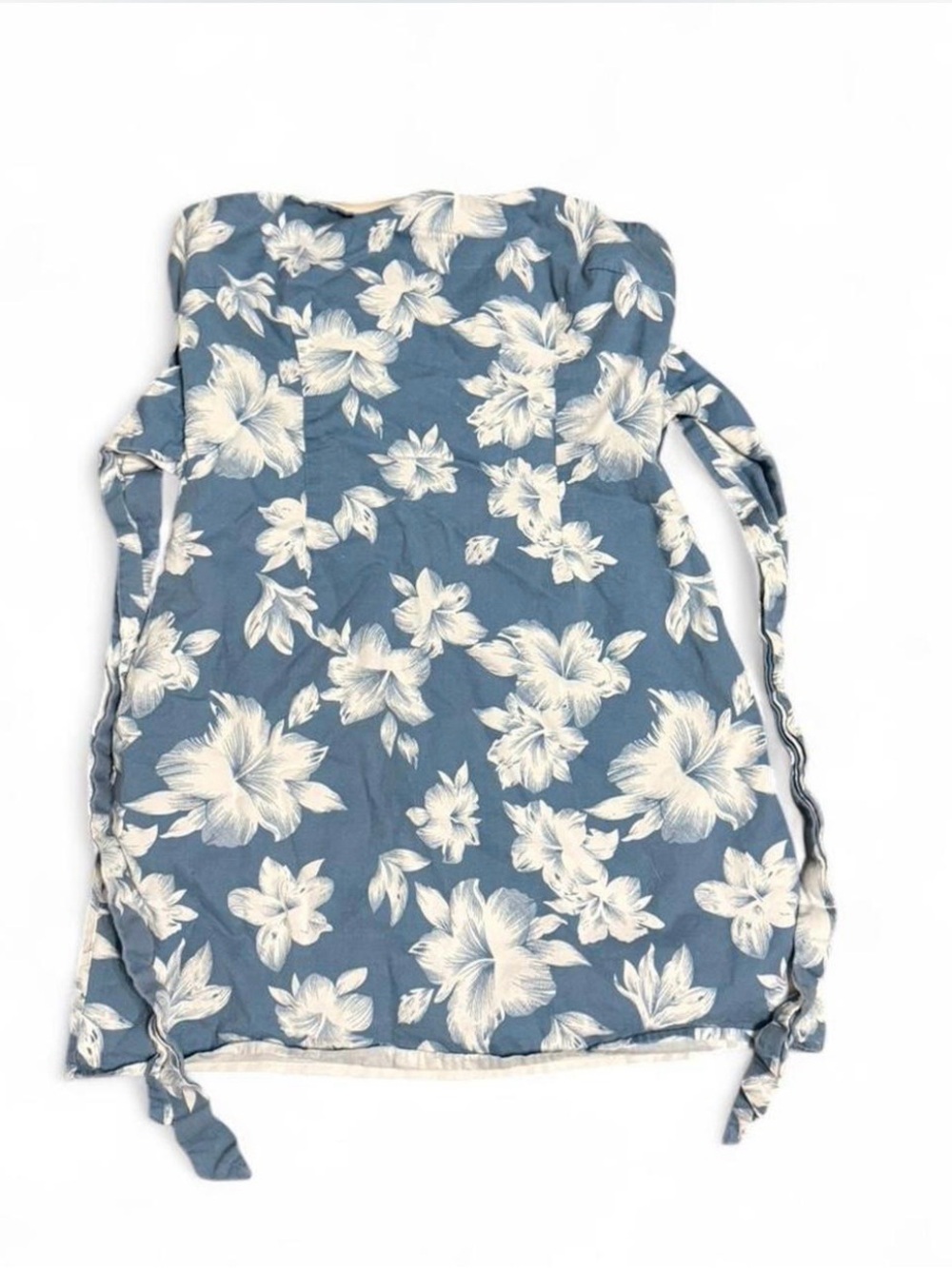 Blue Floral Strapless Top with Side Ties